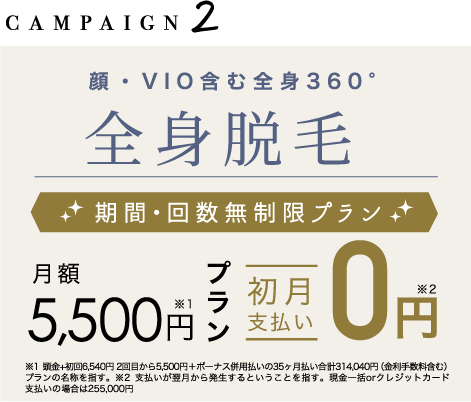 全身脱毛顔・VIO含む全身360°